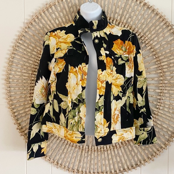 St. John Sport by Marie Gray Black and Yellow Floral Print Jacket Size small - Picture 2 of 11